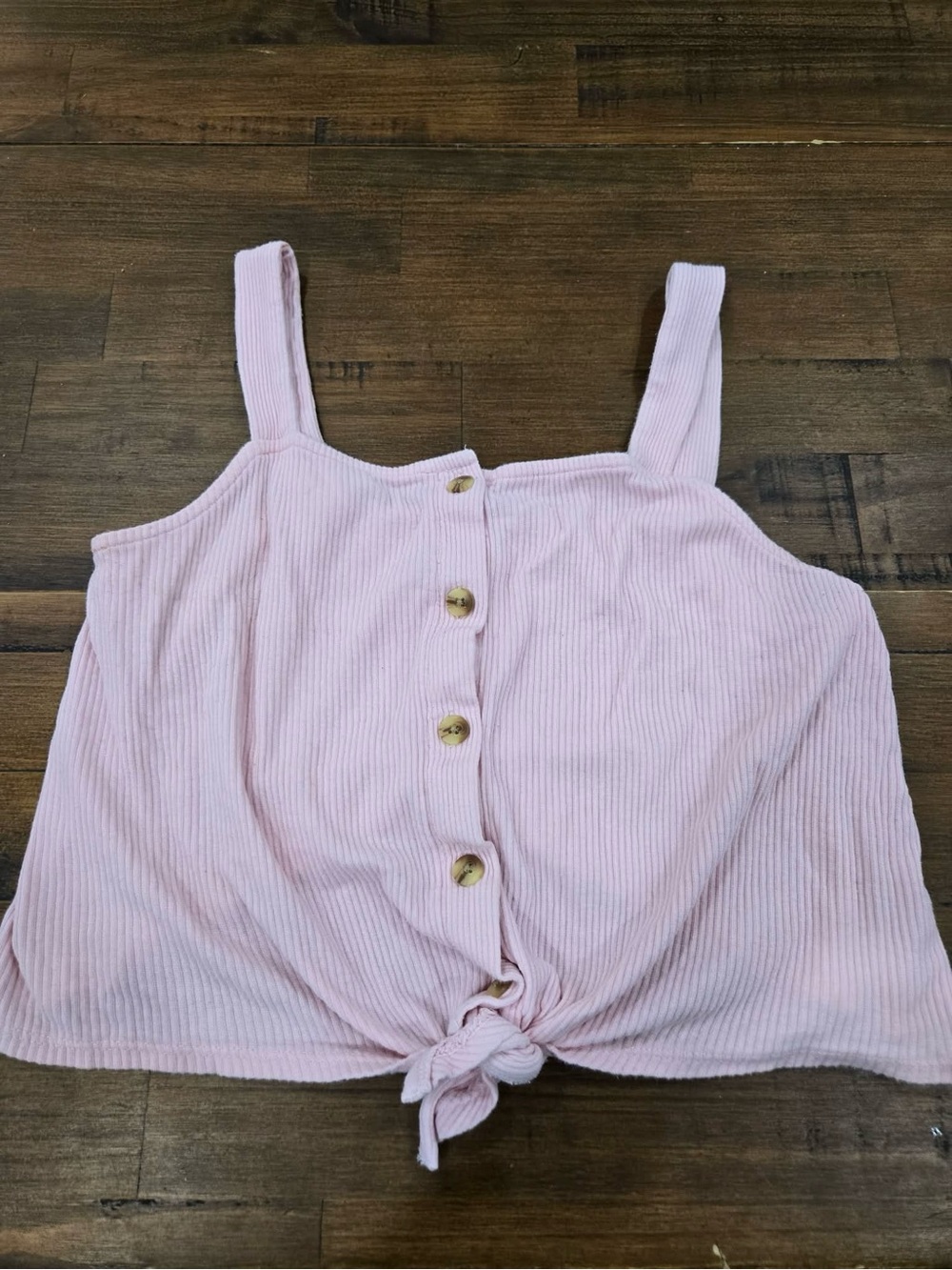 Justice Light Pink Ribbed Button-Front Tie Tank - Picture 4 of 5